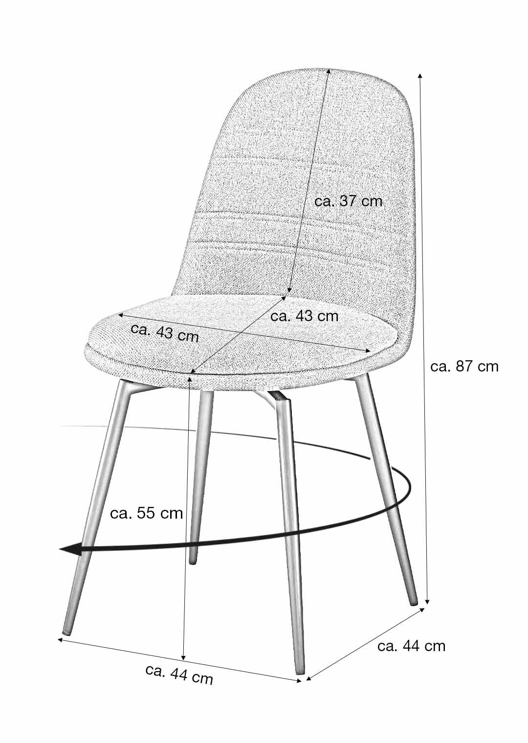 Polsterstuhl grau 360° drehbar Webstoff - LUMOS 